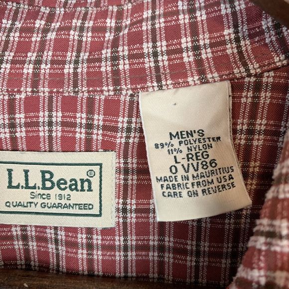 LL Bean Mens Button Tab Roll Up Long Sleeve Red Check Shirt Travel Hiking Large - Picture 8 of 10